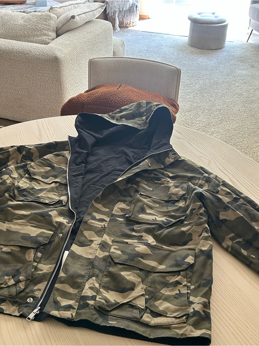 FRAME- Reversible Men's Camouflage Hooded Military Jacket - Green Camo